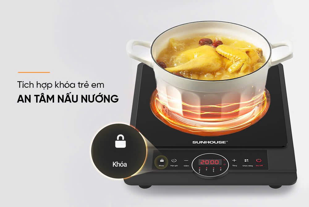 Bếp hồng ngoại Sunhouse SHD6012A - Công suất 2000W - Mặt kính pha lê - Chế độ hẹn giờ - Khóa trẻ em - Đa chức năng - Hàng chính hãng