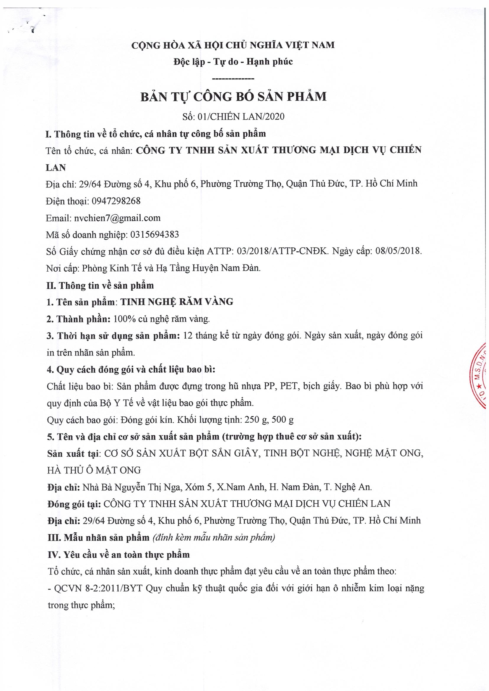 Tinh nghệ răm vàng Mộc Lan