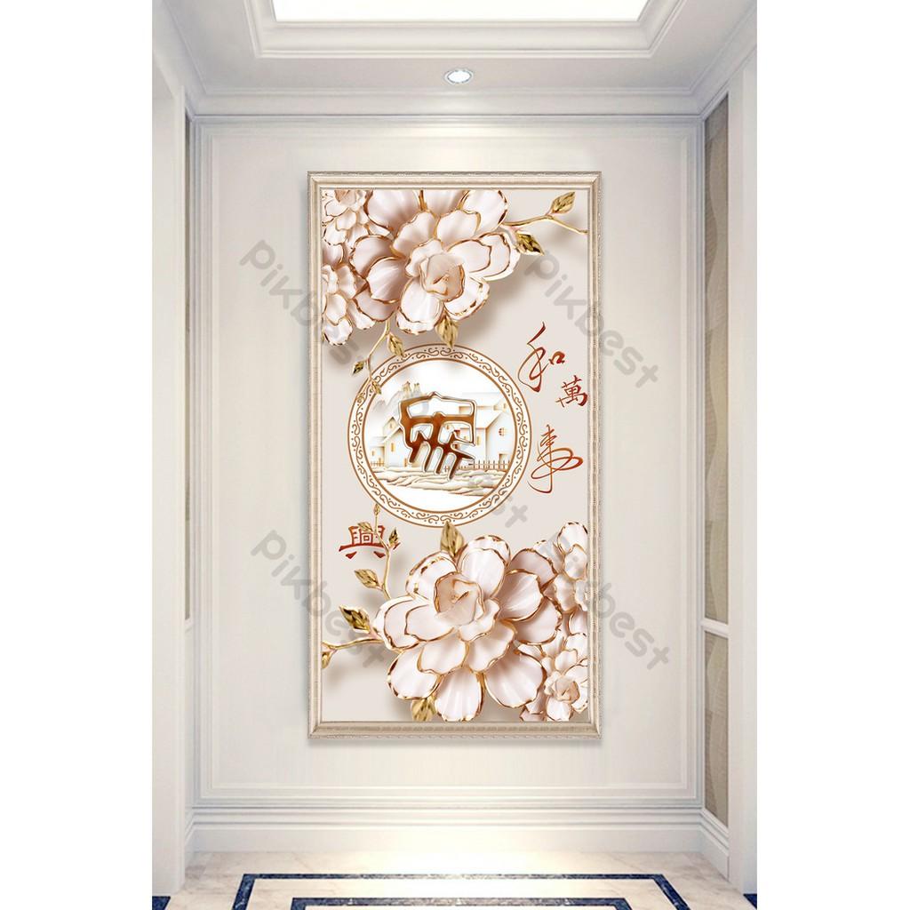 Tranh dán tường Tranh 3D dán tường ALONe Kim Mẫu Đơn