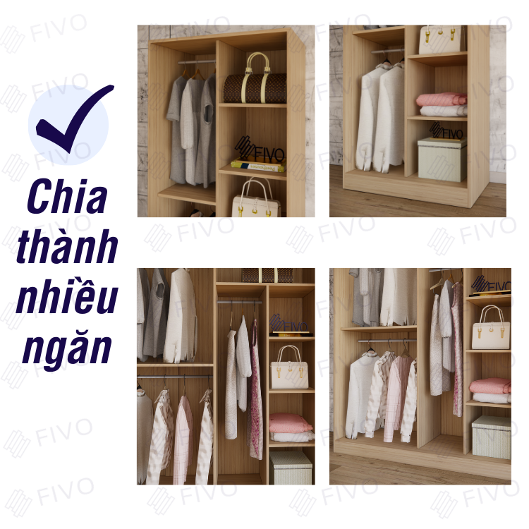 Tủ Treo Quần Áo Cửa Lùa Gỗ MDF Chống Ẩm Cao Cấp FC31 FIVO, Nhiều Ngăn Đựng Đồ, Không Gian Hộc Tủ Trên Rộng Rãi