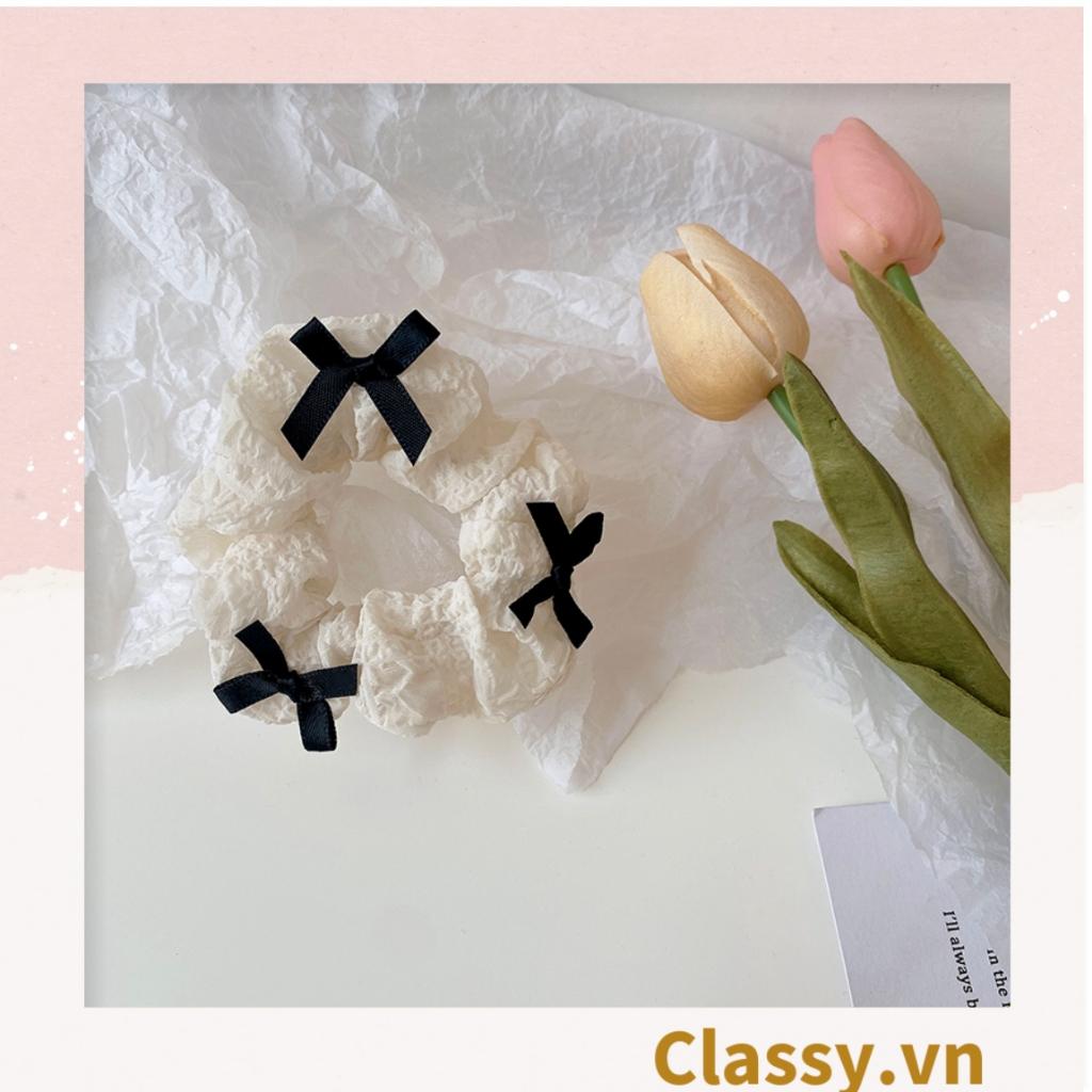Dây cột tóc Classy scrunchies 2 màu trắng đen có gắn nơ xinh xắn PK774
