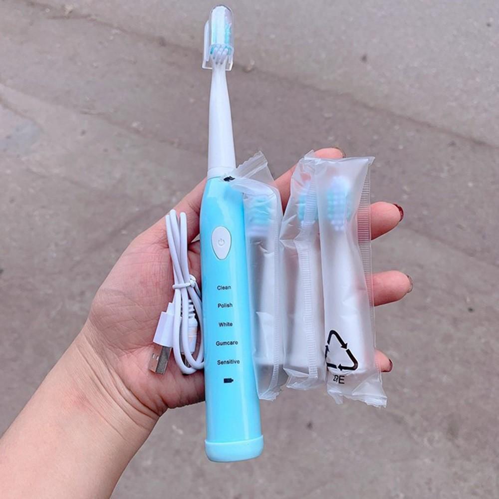 Bàn chải đánh răng điện tự động 5 cấp độ sạc PIN phù hợp cho cả người lớn và cho bé tặng kèm 4 đầu bàn chải thay thế