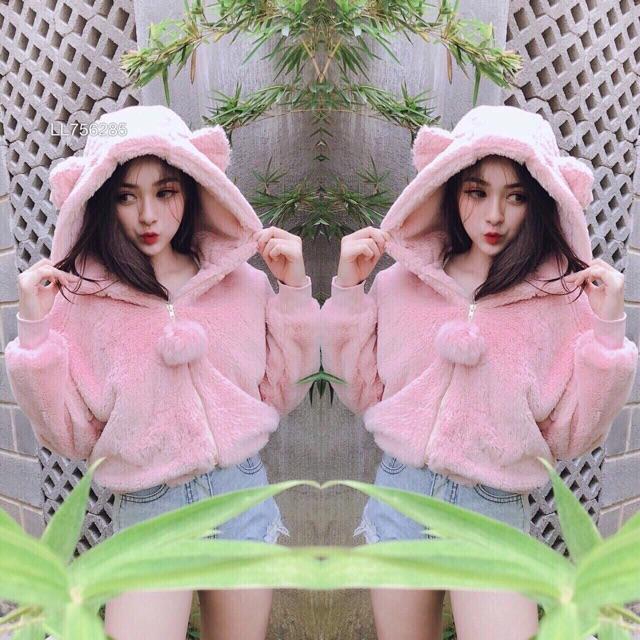 Áo khoác lông tai gấu mềm mịn mùa đông phối khóa kéo thời trang Hàn Quốc siêu ấm.METSHOP