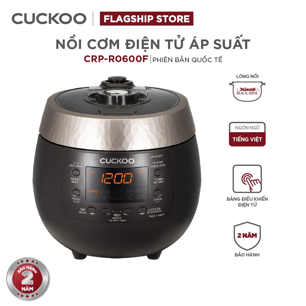 Nồi cơm điện tử áp suất Cuckoo 1.08 lít CRP-R0600F màu đen - Bản Quốc Tế tiếng Anh - Hàng chính hãng