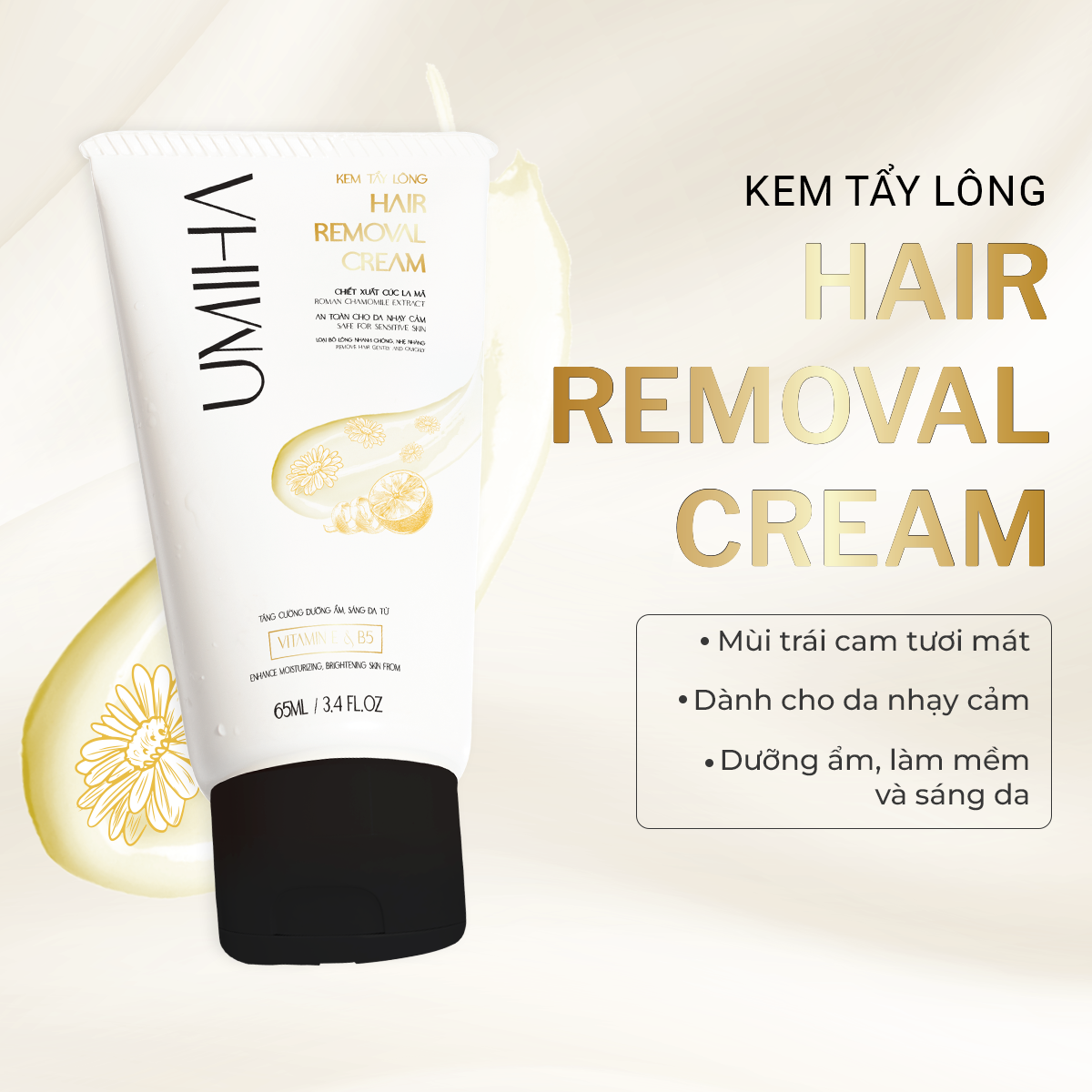 COMBO 2 HỘP KEM TẨY LÔNG UMIHA (65ml x2) cho Chân Tay Nách Bikini Ngực Bụng Toàn thân Body an toàn cho da nhạy cảm