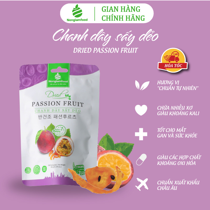 Chanh Dây Sấy Sấy Dẻo Nonglamfood túi 45g | | Ăn vặt tốt cho sức khỏe | Healthy Snack | Ăn vặt văn phòng | Trái cây sấy dẻo dinh dưỡng ăn liền | Ăn vặt giảm cân & giữ dáng | Ăn vặt đẹp da