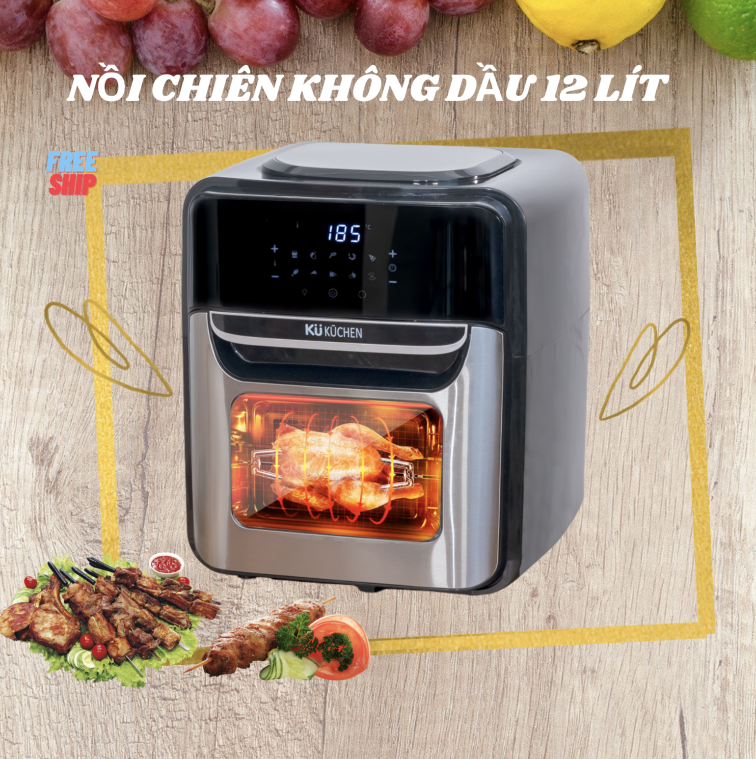 Nồi Chiên Không Dầu - 1119 KUCHEN ĐỨC - 12 Lít - Hàng chính hãng