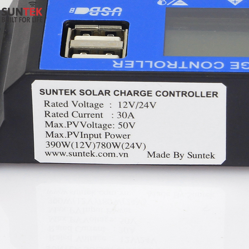 Bộ Điều Khiển Sạc Năng Lượng Mặt Trời 30A SUNTEK Solar Charge Controller - Tối ưu Nguồn điện sạc từ Tấm Pin Năng lượng Mặt trời cho Pin/Ắc Quy- Hàng Chính Hãng