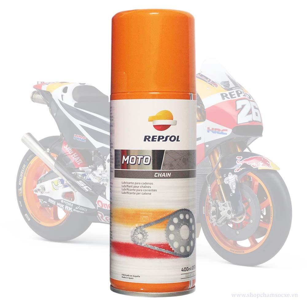 Combo 3 sản phẩm bảo dưỡng sên Repsol Chain Lube 400ml, Thunder rửa sên MC-40 400ml và bàn chải vệ sinh sên