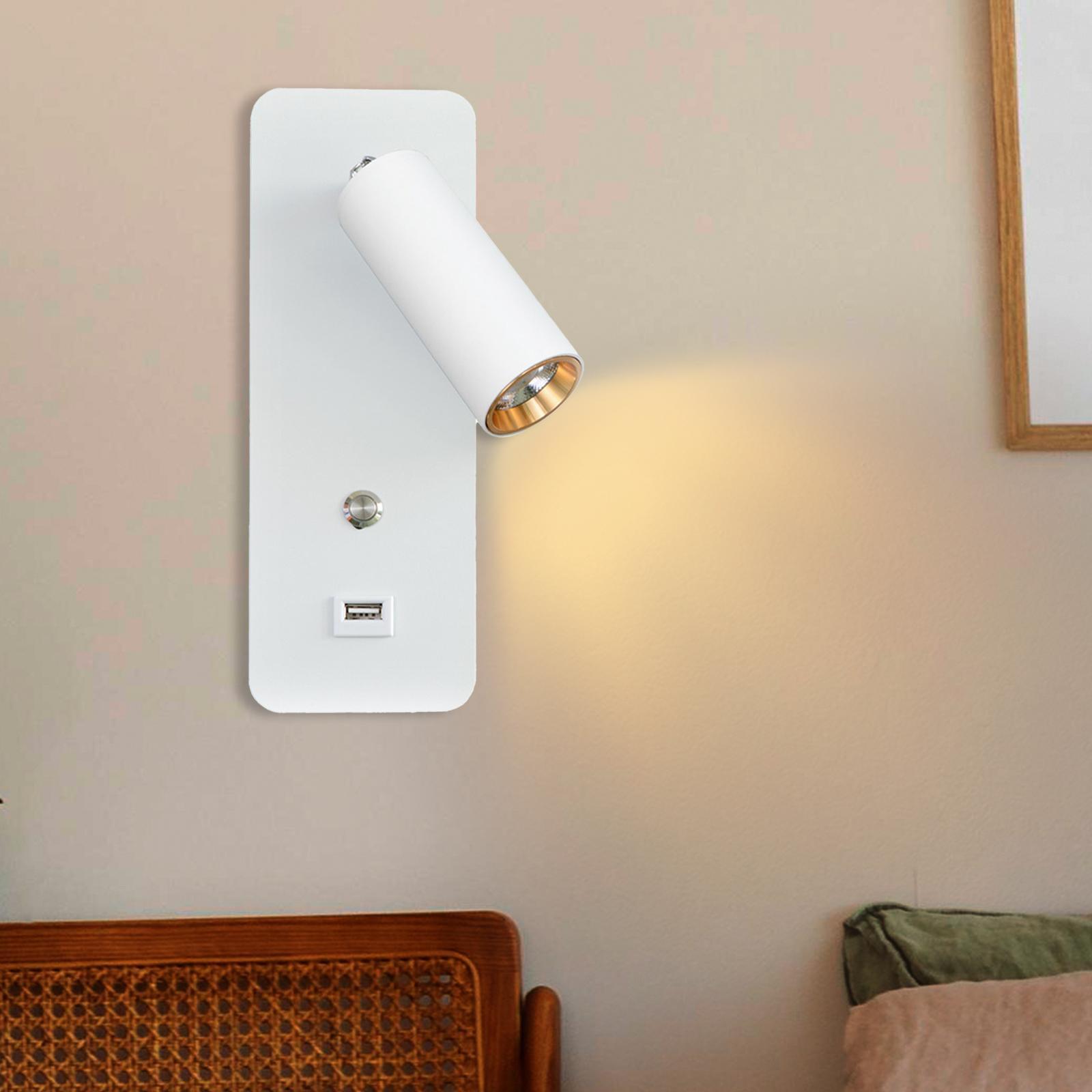 Minimalist Wall Lamp, Reading Light Bedside 3000K Warm White Light USB Interface LED 7W Sconce for Office Dining Room Entry
