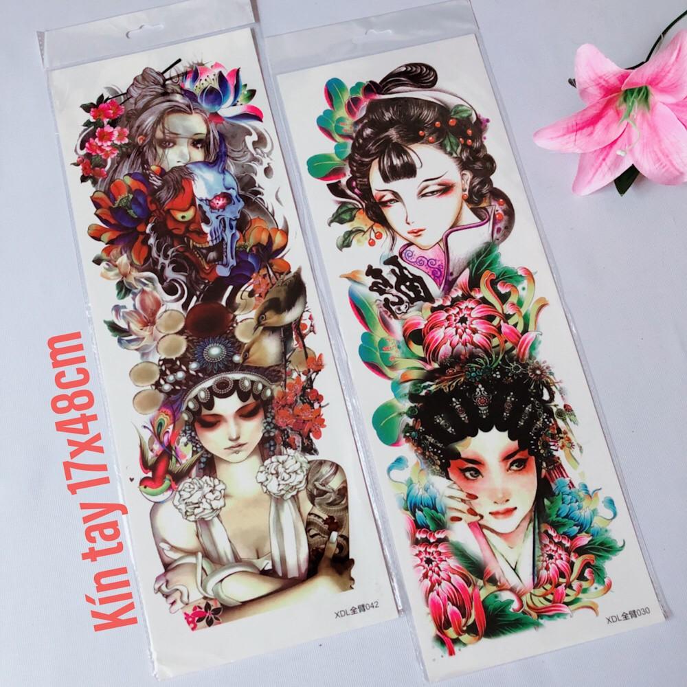 Combo 2 tấm hình xăm dán cô gái kín tay màu 17x48cm- mua 2 combo tặng bắp tay
