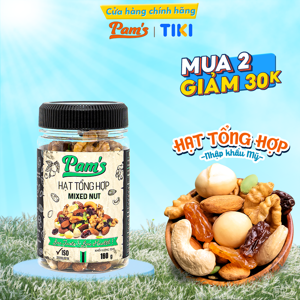 Hạt Dinh Dưỡng Tổng Hợp Mix 6 Loại Macca, Hạnh Nhân, Hạt Điều, Nhân Hạt Óc Chó, Hạt Bí, Nho Úc Pams - 160G