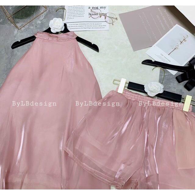 Sét Đồ Bộ Nữ Chất Phi Đũi Cao Cấp Áo Cổ Yếm Dài & Quần Short thiết kế tinh tế gợi cảm DSS672