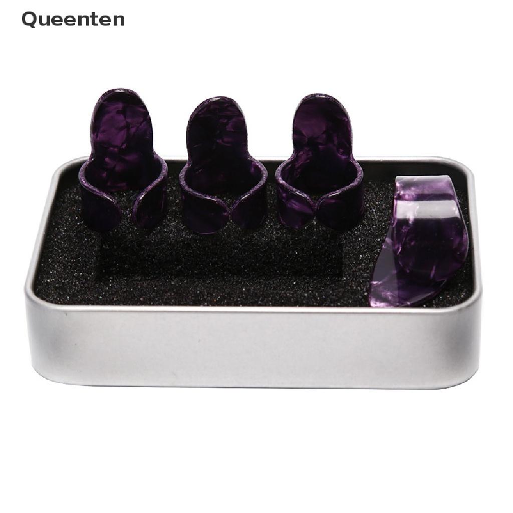 Queenten 4pcs/set 1 Thumb + 3 Finger Guitar Picks Guitar Plectrums For Electric Guitar QT