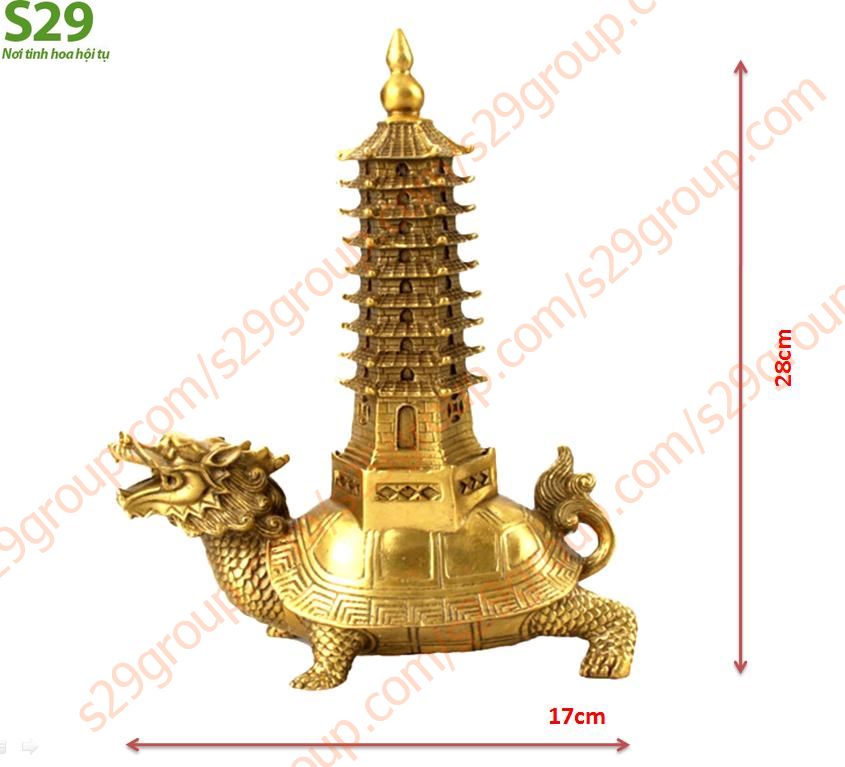 Rùa đầu rồng cõng tháp văn xương phong thủy cao 17cm,linh vật phong thủy bằng đồng