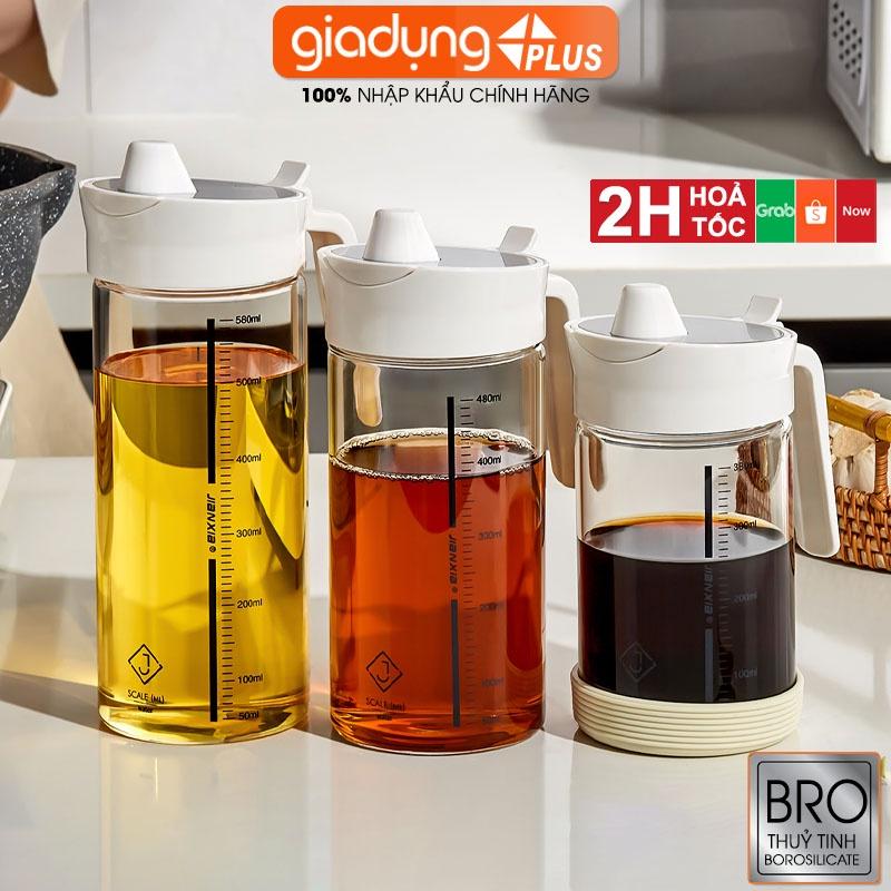 Bình đựng dầu ăn thuỷ tinh borosilicate, nắp inox 304 có tay cầm (380ml, 480ml &amp; 580ml