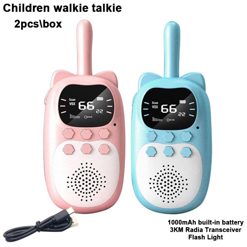 Walkie-Talkie có thể sạc lại cho trẻ em, đồ chơi di động 3km, nhà phát hành phát thanh, máy liên lạc, 0,5 mAh, quà tặng cho bé gái và bé trai, 2 mảnh