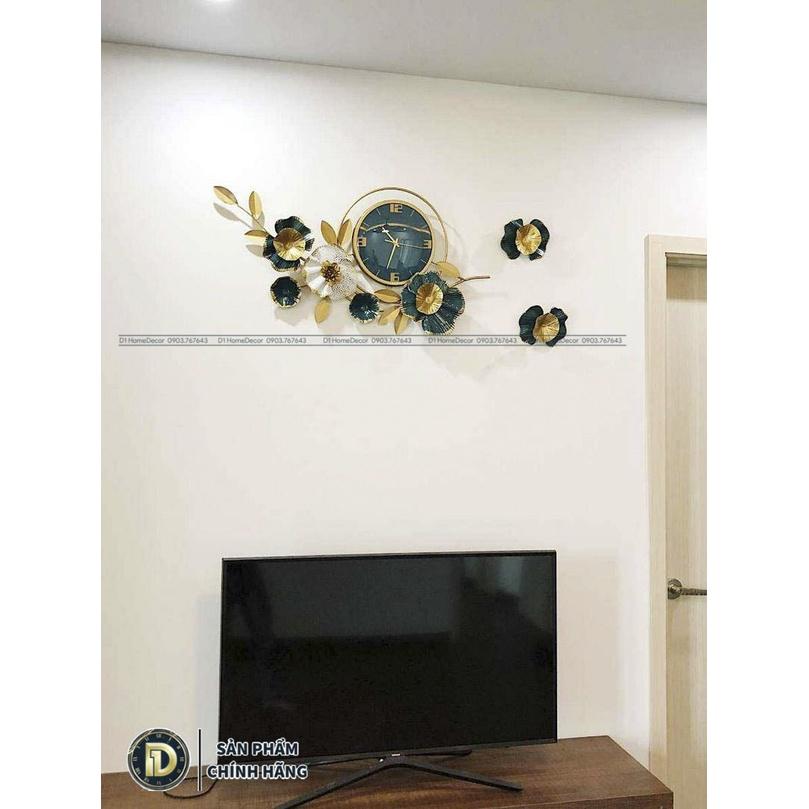 Đồng Hồ Treo Tường Trang Trí Decor Đẹp - Nhập Khẩu Cao Cấp - Mẫu Hoa Mai Xanh May Mắn - BH 5 Năm- D1 Home