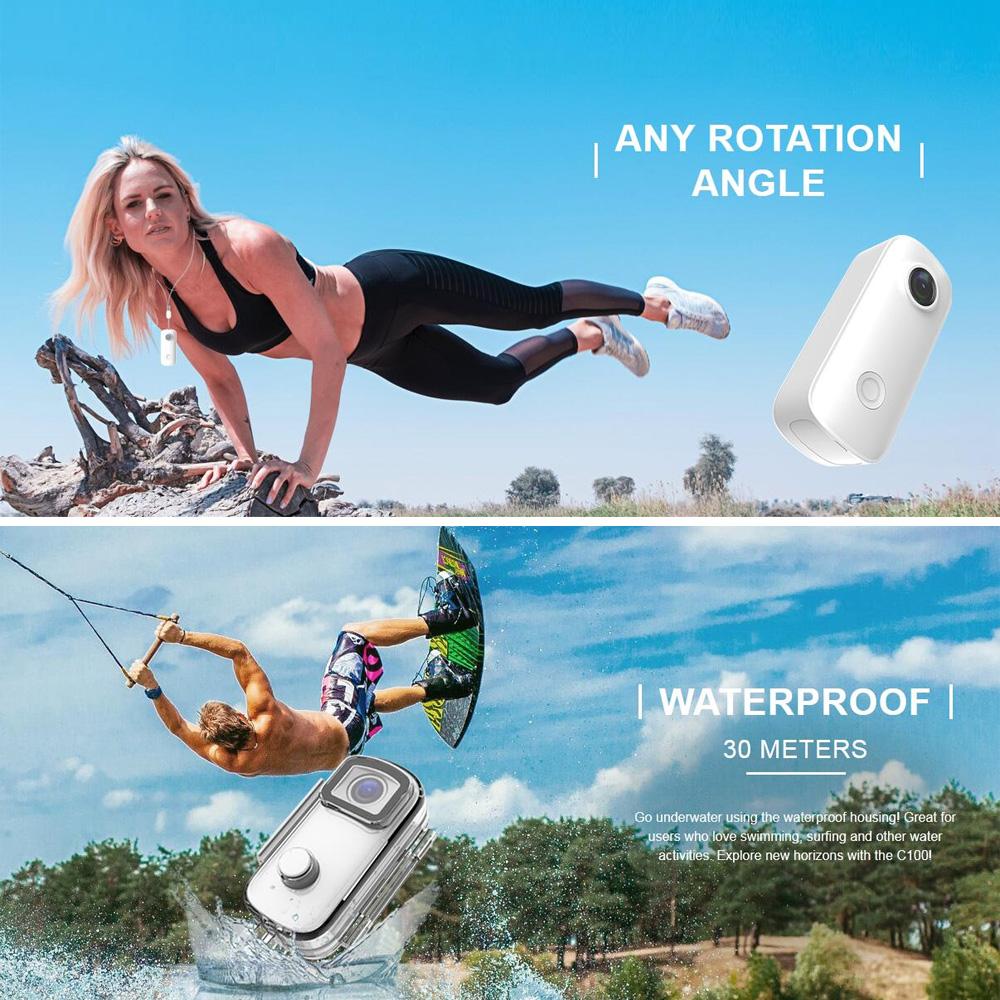 SJCAM C100+ Mini Action Camera 2K 30fps Video Digital Camera H.265 WiFi Connection with Waterproof Case Back Clip Lanyard