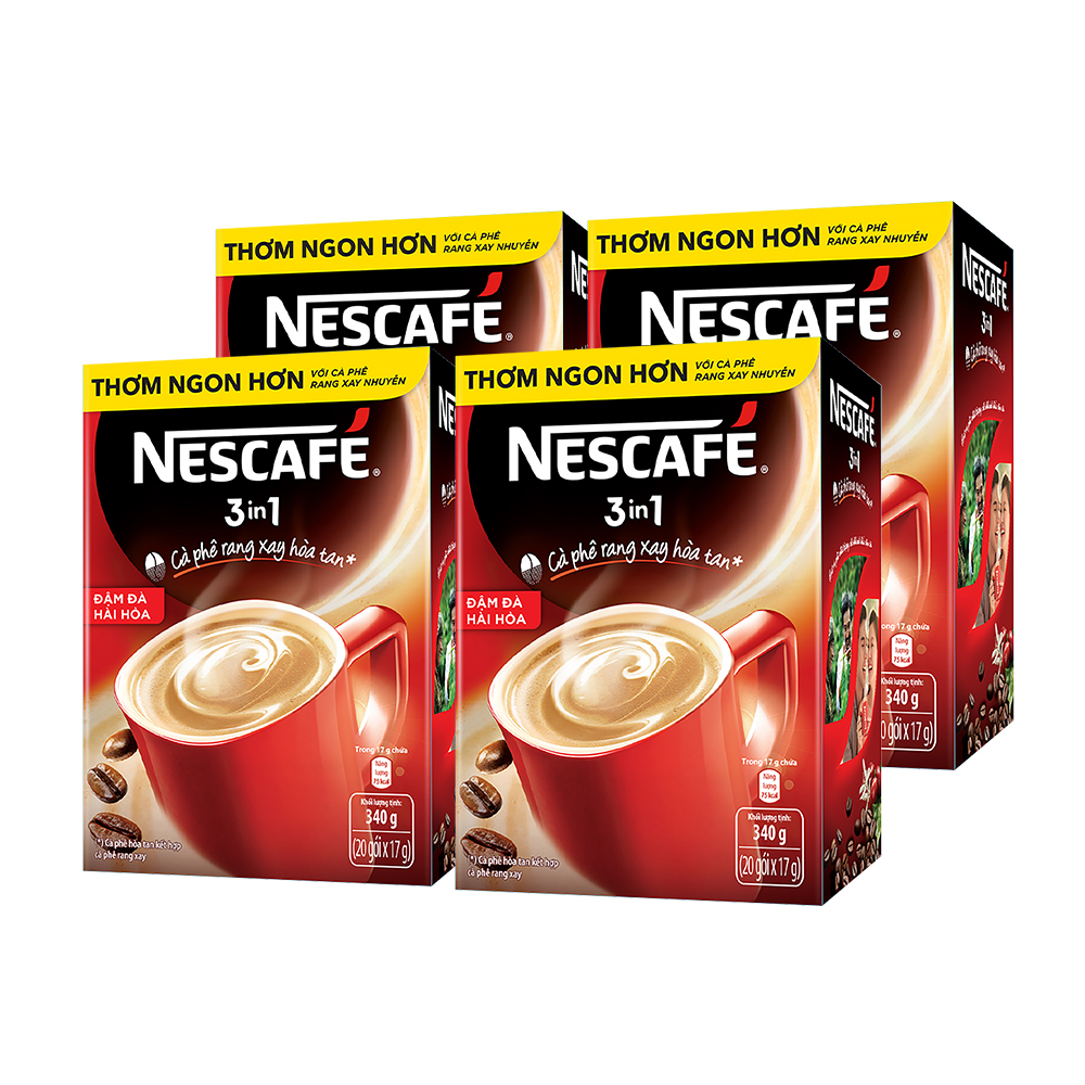 Combo 4 hộp NESCAFÉ 3IN1 Công thức cải tiến - Vị nguyên bản - Hộp 20 gói x 17 g - [Tặng bộ 4 chén sứ Nescafé]