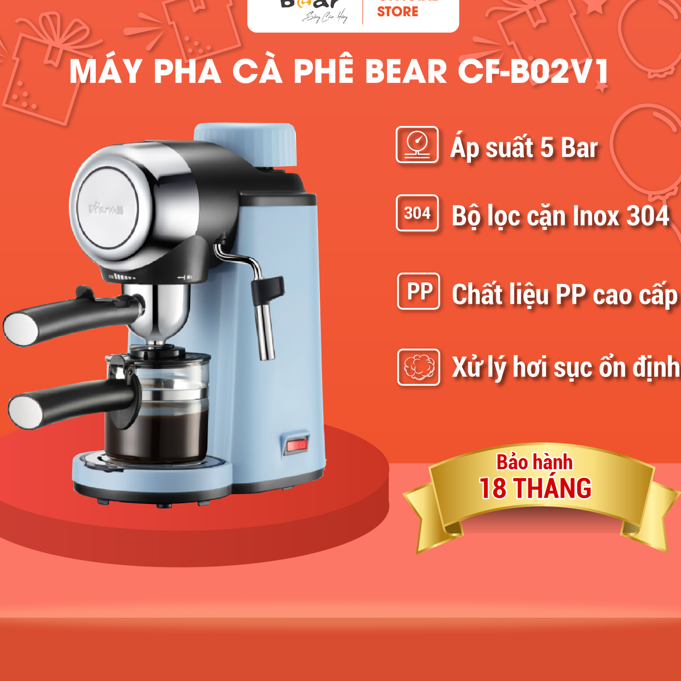 Máy Pha Cafe Gia Đình Bear JA02N1 240ml - Hàng Chính Hãng