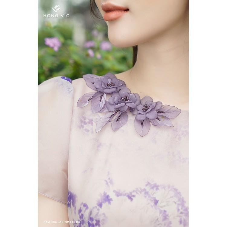 Đầm nữ thiết kế Hongvic hoa lan tím dáng xòe DL334