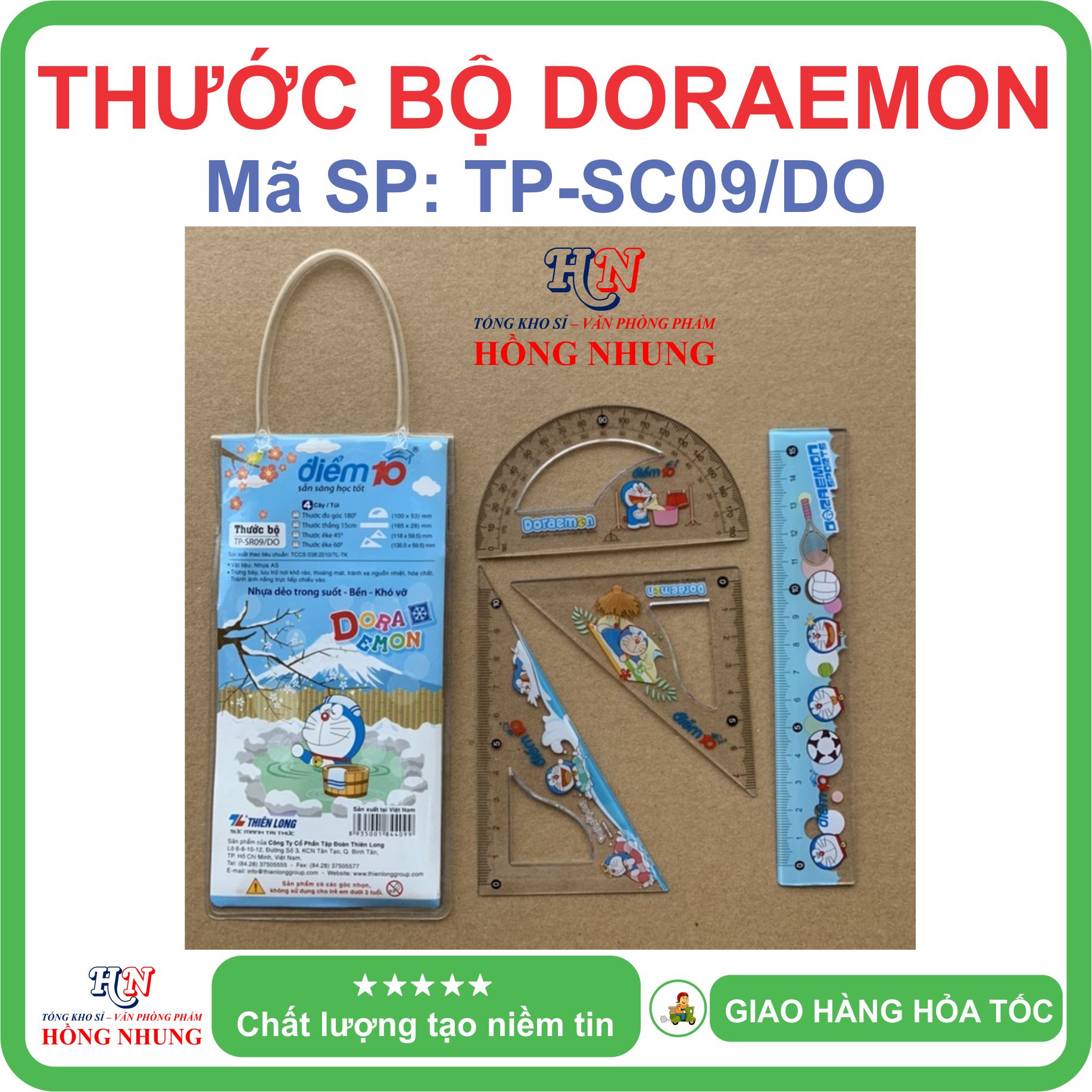 [SALE] Thước bộ Doraemon TP-SR09/DO , phù hợp với học sinh để đo đường thẳng và đo góc.