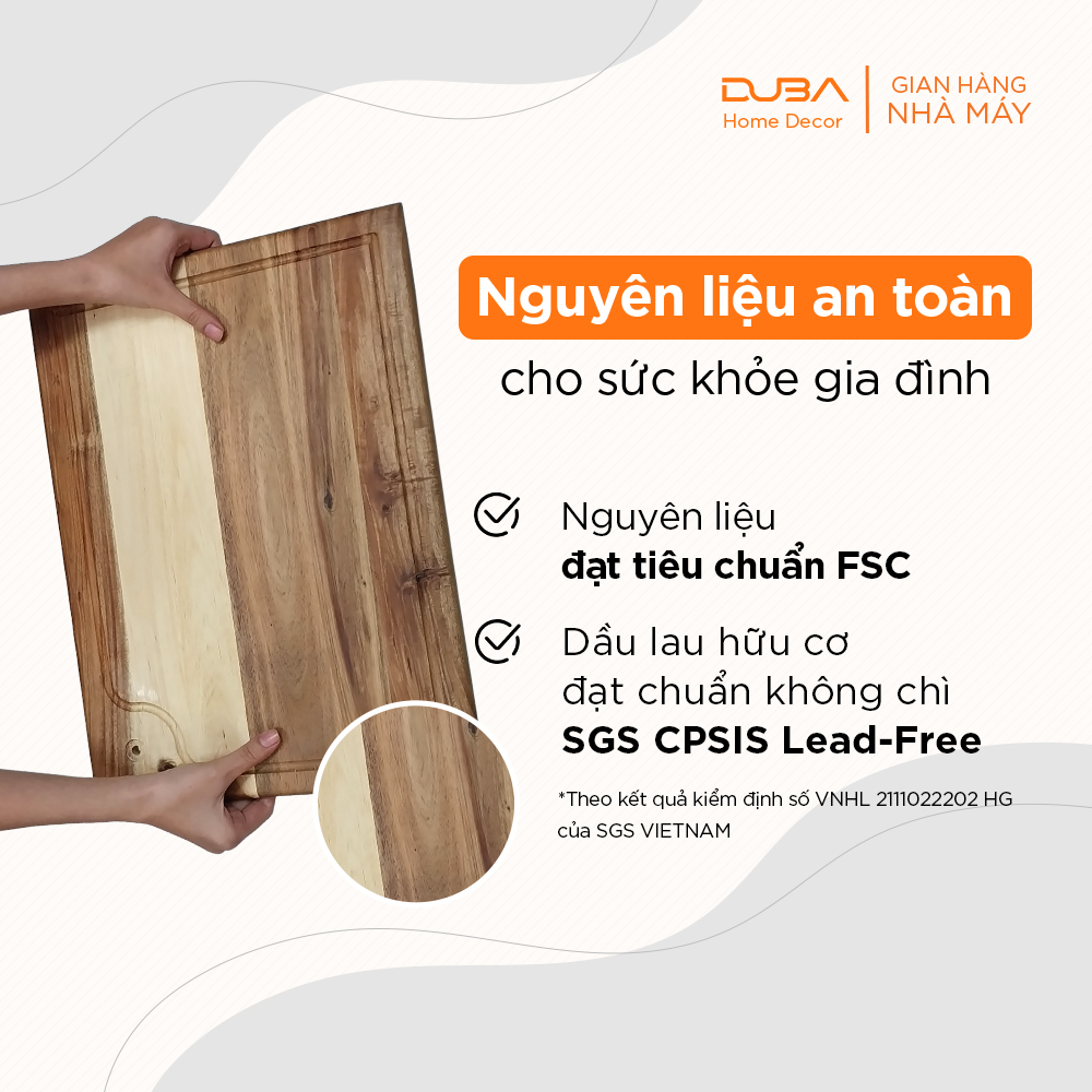 Thớt gỗ chữ nhật lớn, khay gỗ decor, thớt gỗ acacia có lỗ treo màu tự nhiên chuẩn xuất khẩu - DUBA