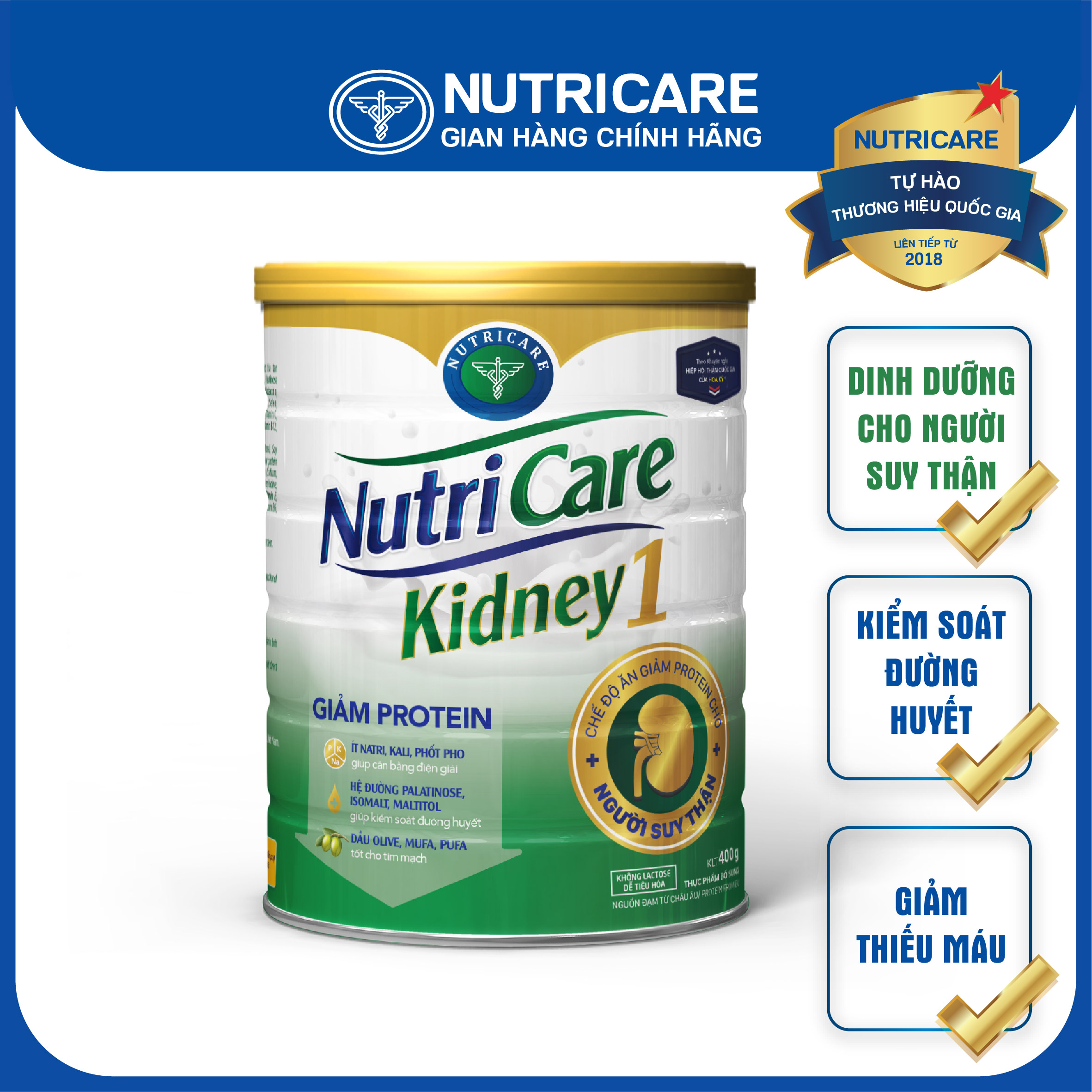 Sữa bột Nutricare Kidney 1 dinh dưỡng y học cho người suy thận 400g
