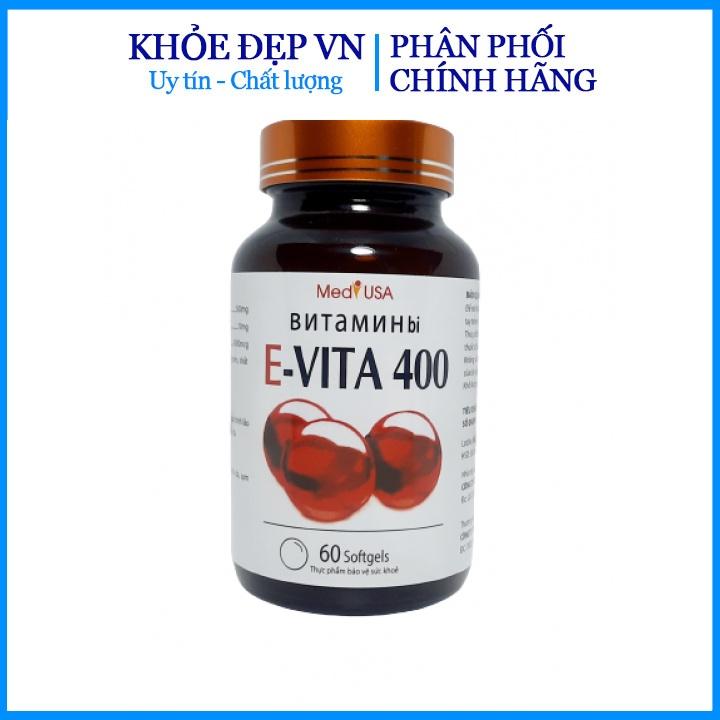 Vitamin E đỏ E-VITA 400 MED USA, giúp làm đẹp da, sáng da, chống oxy hóa, căn bằng nội tiết tố - Hộp 60 viên