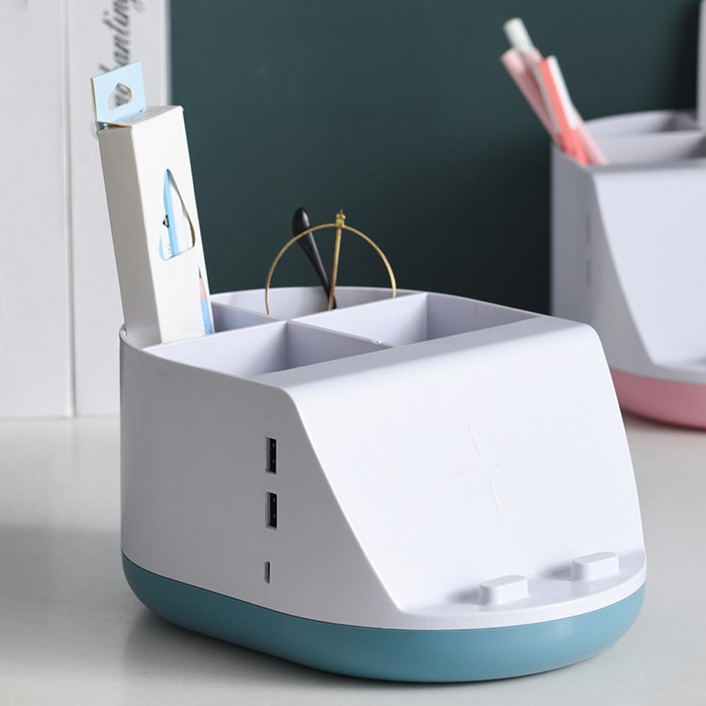 Makeup Storage Holder Phone Charging Station Stationery Organizer Blue
