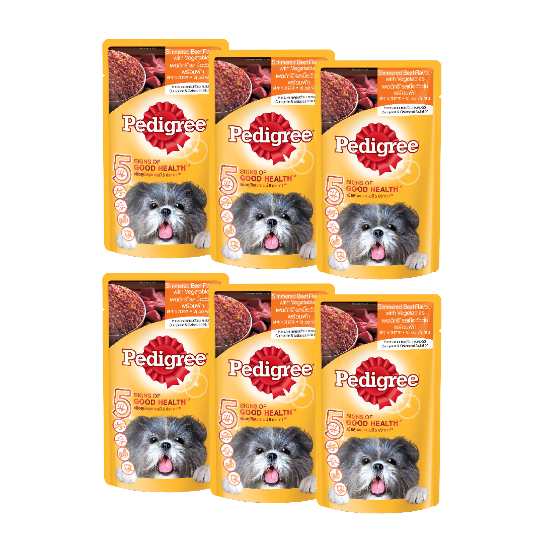 Bộ 6 túi thức ăn cho chó lớn dạng sốt Pedigree vị bò và rau củ 130g