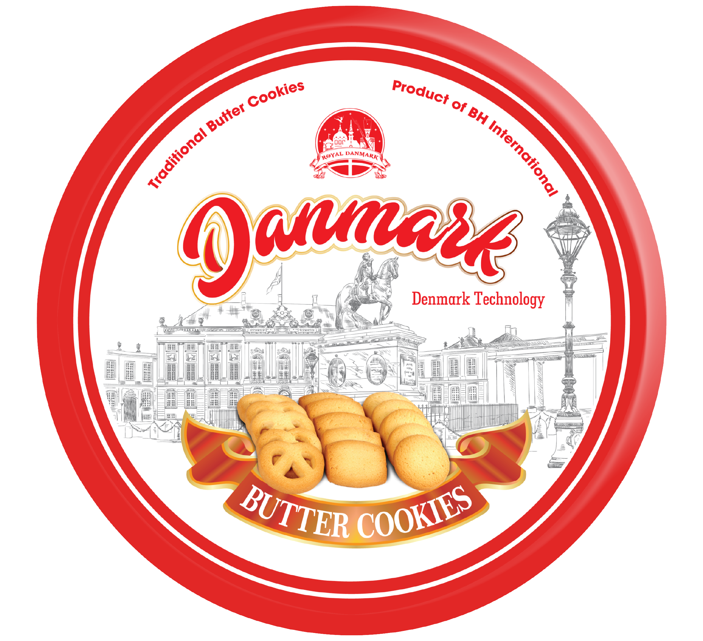 Bánh Cookies Danmark màu đỏ - Hộp thiếc tròn 368g (Có túi xách)