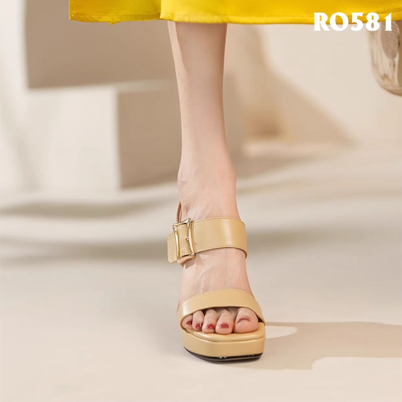 Giày sandal nữ cao gót 9 phân hàng hiệu rosata đẹp hai màu đen vàng ro581