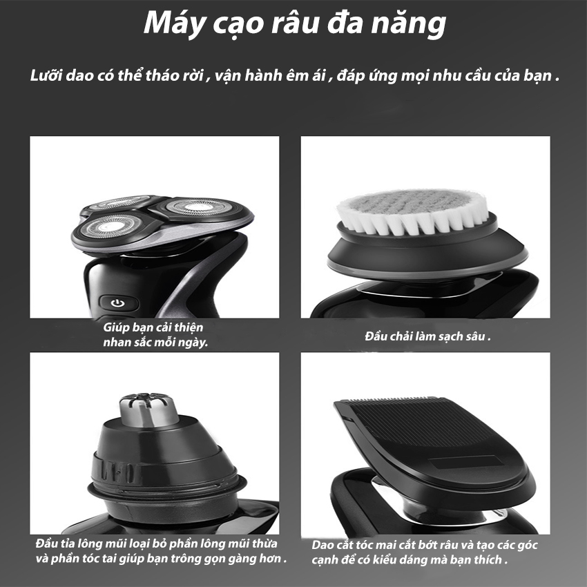 Máy cạo râu đa năng SeaSy SS13 4in1 thiết kế 3 lưỡi kép, máy cạo sát, êm cạo được cả khô và ướt, chống nước IPX 7 dành cho nam giới-Hàng Chính Hãng