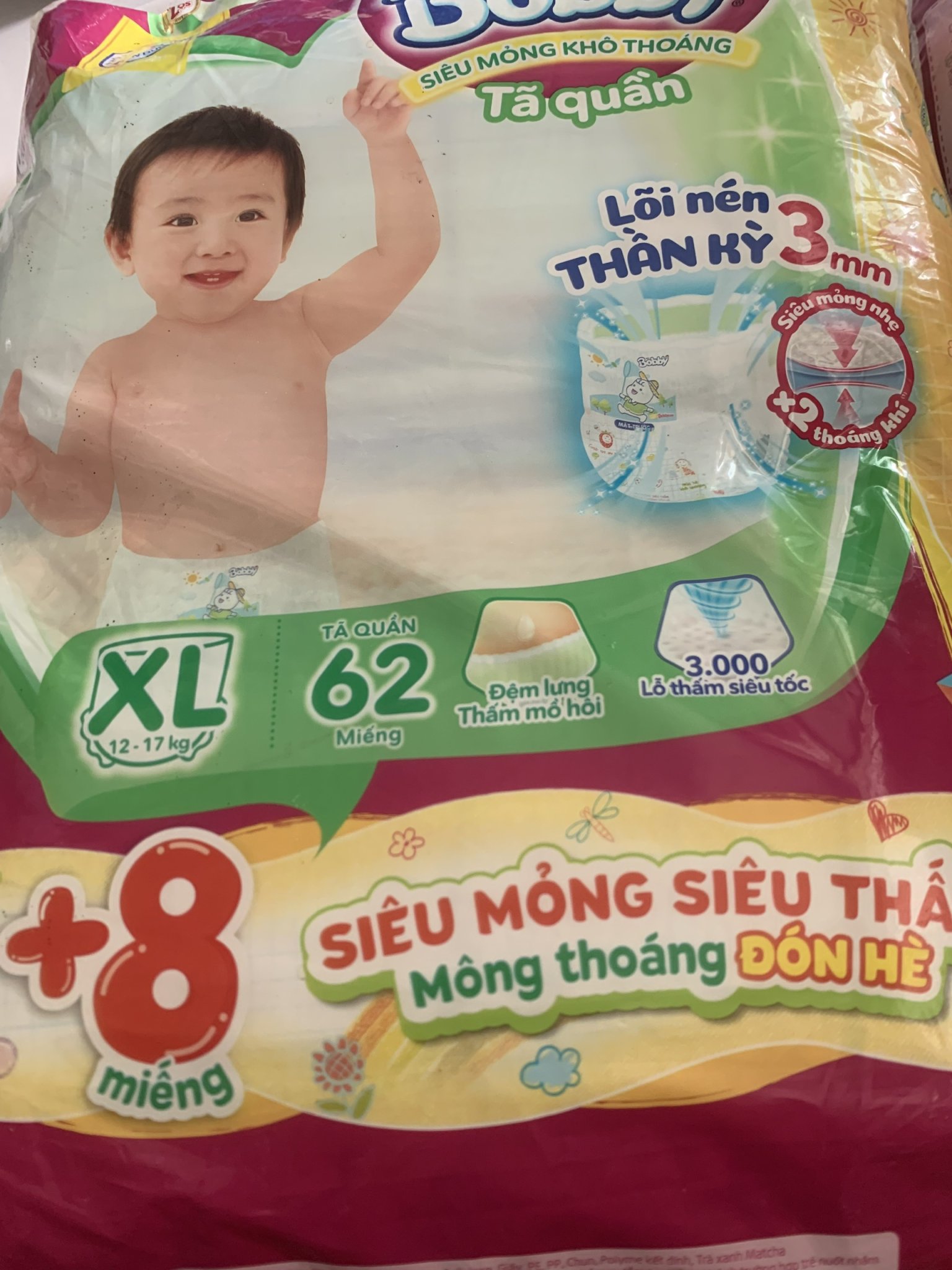 Tã quần Bobby XL62 Tặng thêm 8 miếng - Date luôn mới