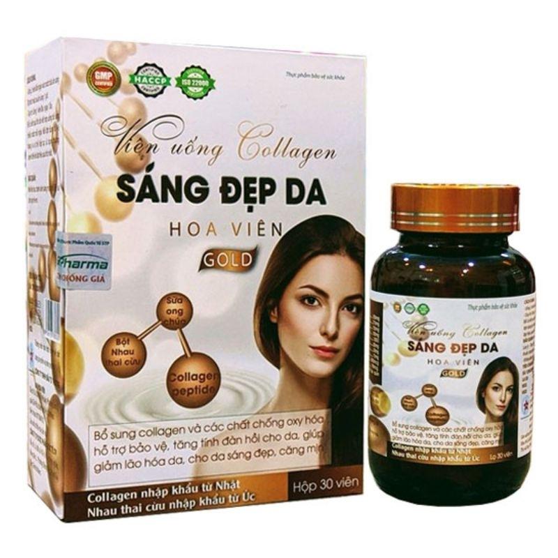 Viên uống Collagen Sáng Đẹp Da Hoa Viên Gold. Bổ sung collagen, chống lão hóa da, giảm nám da, tàn nhang, sáng đẹp da