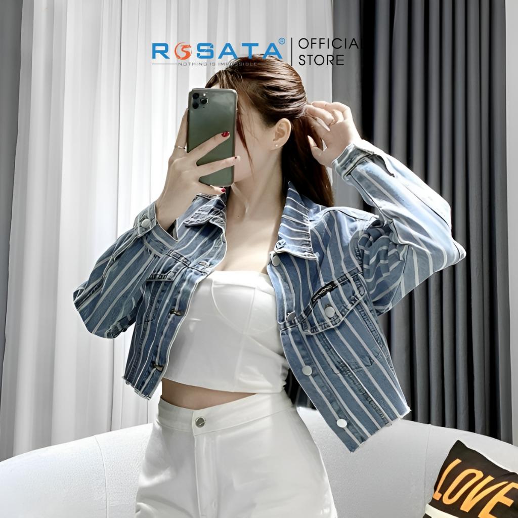 Áo Khoác Nữ Croptop Jean Dài Tay ROSATA K42 Cao Cấp Freesize Xuất Xứ Việt Nam