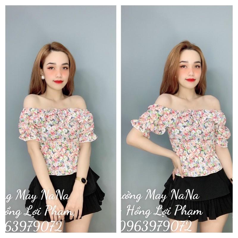 Áo kiểu trễ vai hoa nhí bèo dễ thương