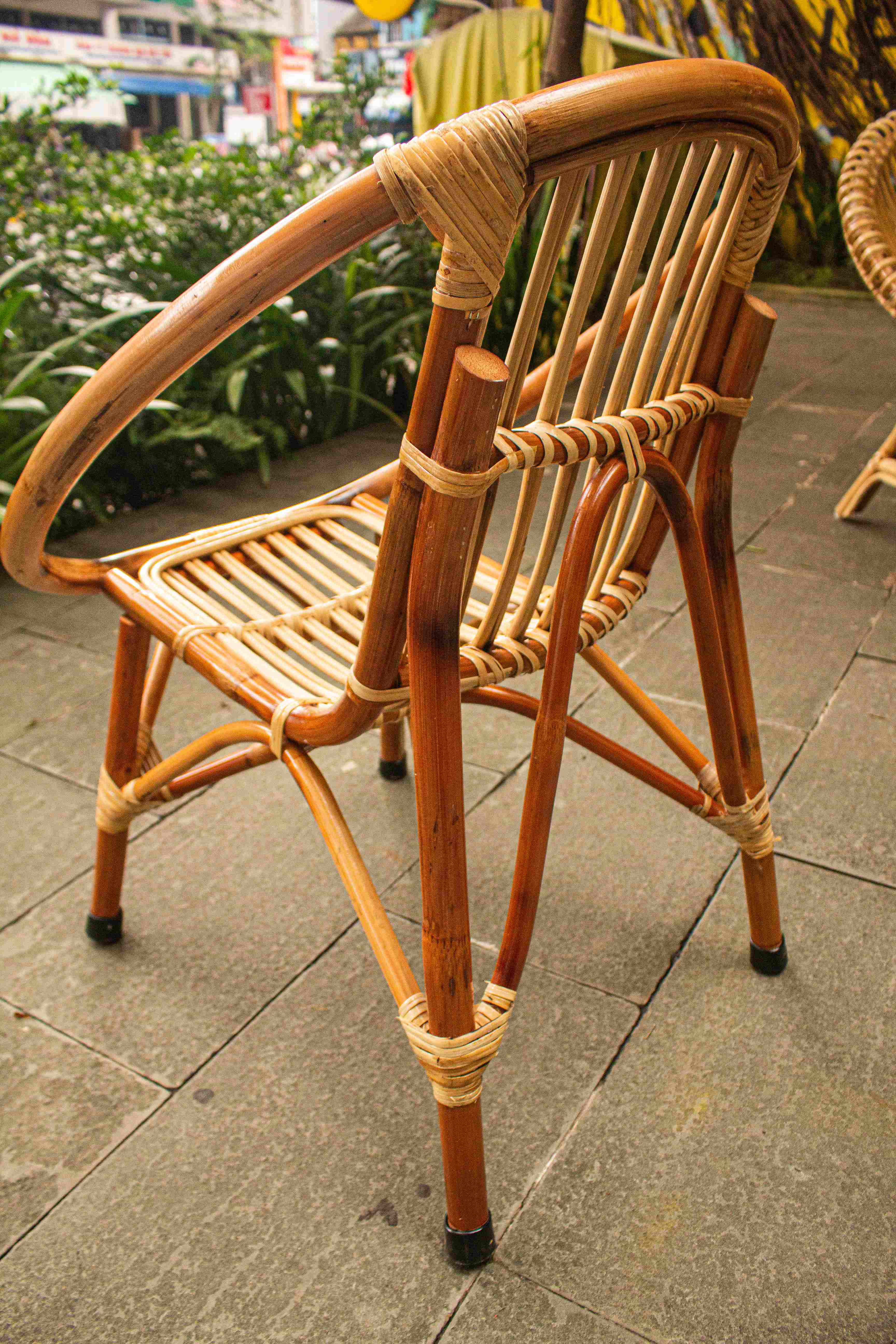 Combo Bộ bàn ghế mây tre đan cao câp, bàn mặt gỗ nguyên khối chân sắt chắc chắn