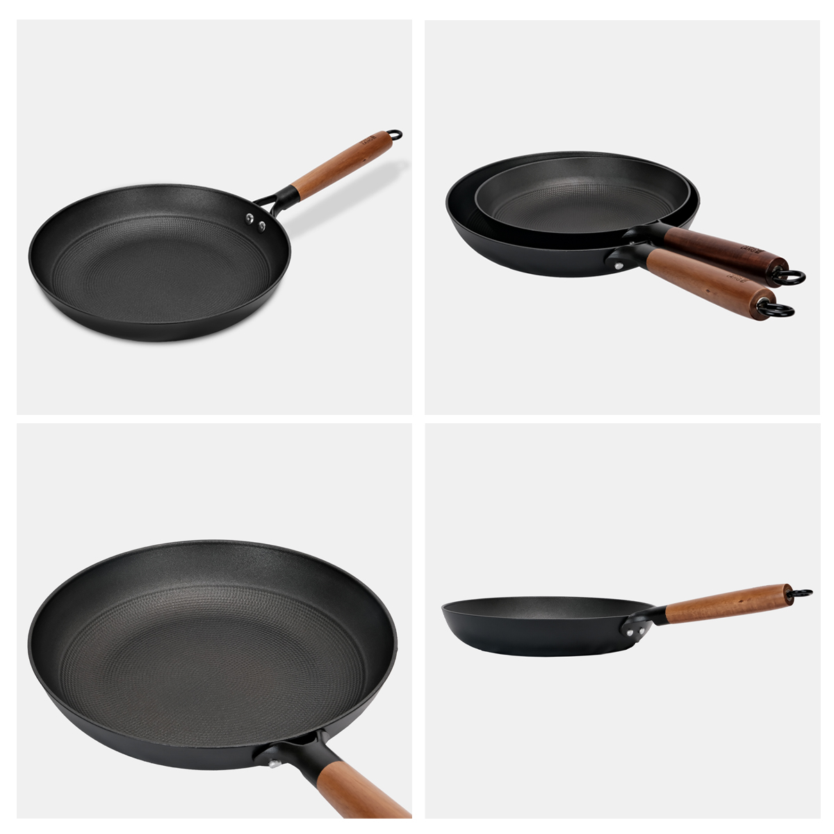 Chảo gang chống dính Lebenlang LBL2521 và LBL2522, size 24, 28, tay cầm gỗ dùng mọi loại bếp - hàng chính hãng