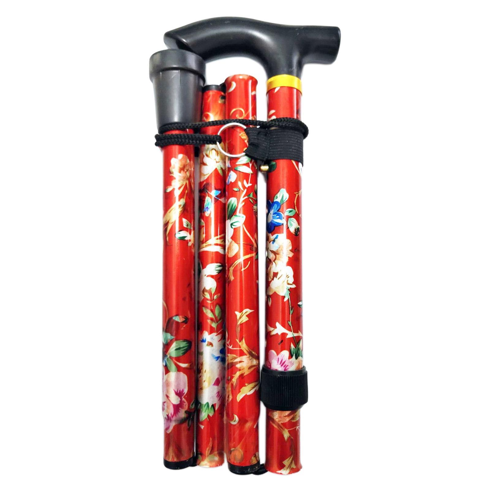 Foldable Cane Adjustable 5-Section Hand Camping Pole Black