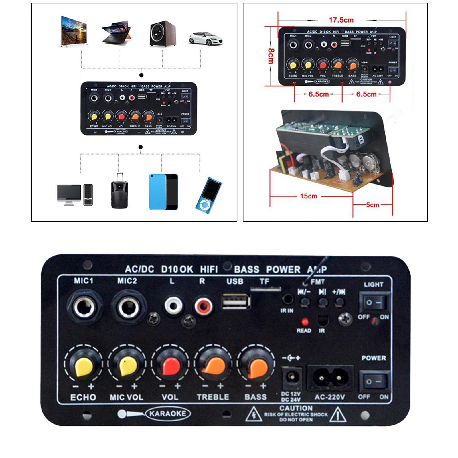 5 Inch 220V Stereo Bluetooth  Bass Power AMP Handsfree USB AUX