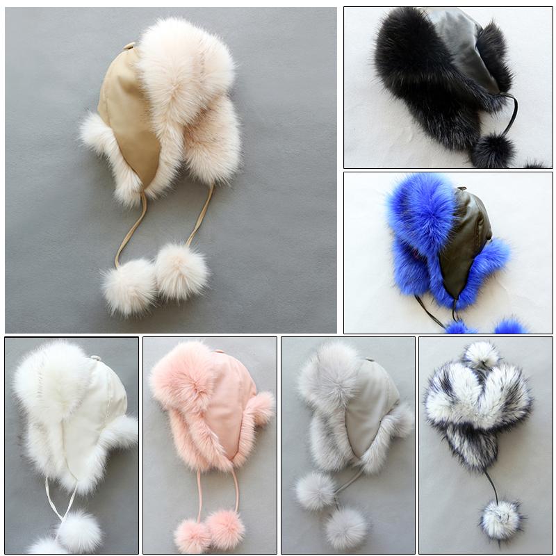Trẻ Em Giả Tự Nhiên Cáo Lông Nón Nữ Mùa Đông Chống Gió Dày Ấm Tai Máy Bay Ném Bom Nón Lưỡi Trai Nữ, Chất Liệu Mềm Mại, Lông Tơ Giả Lông Thú mũ Lưỡi Trai