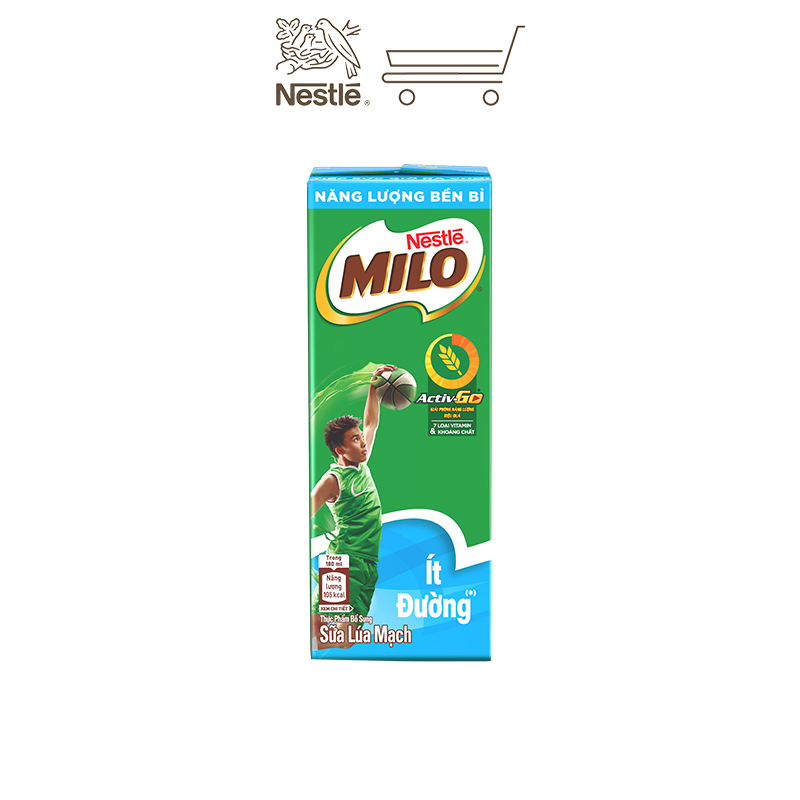 Sữa lúa mạch Nestlé MILO ít đường thùng 48 hộp x 180ml (12x4x180ml)