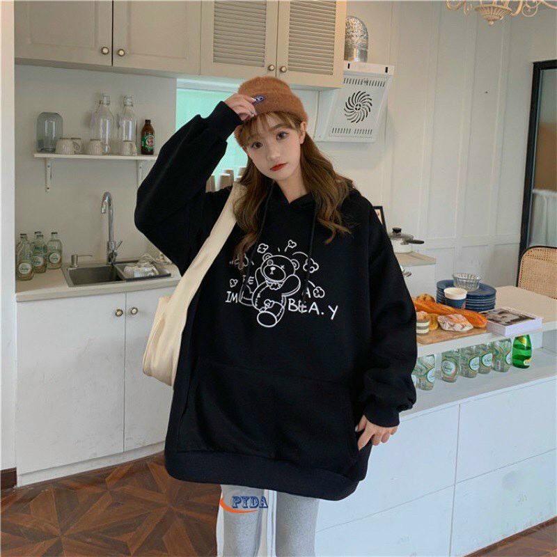 Áo Khoác Hoodie Nỉ Có Mũ họa tiết gấu Form Rộng Nhiều Màu Unisex Nam Nữ Ulzzang