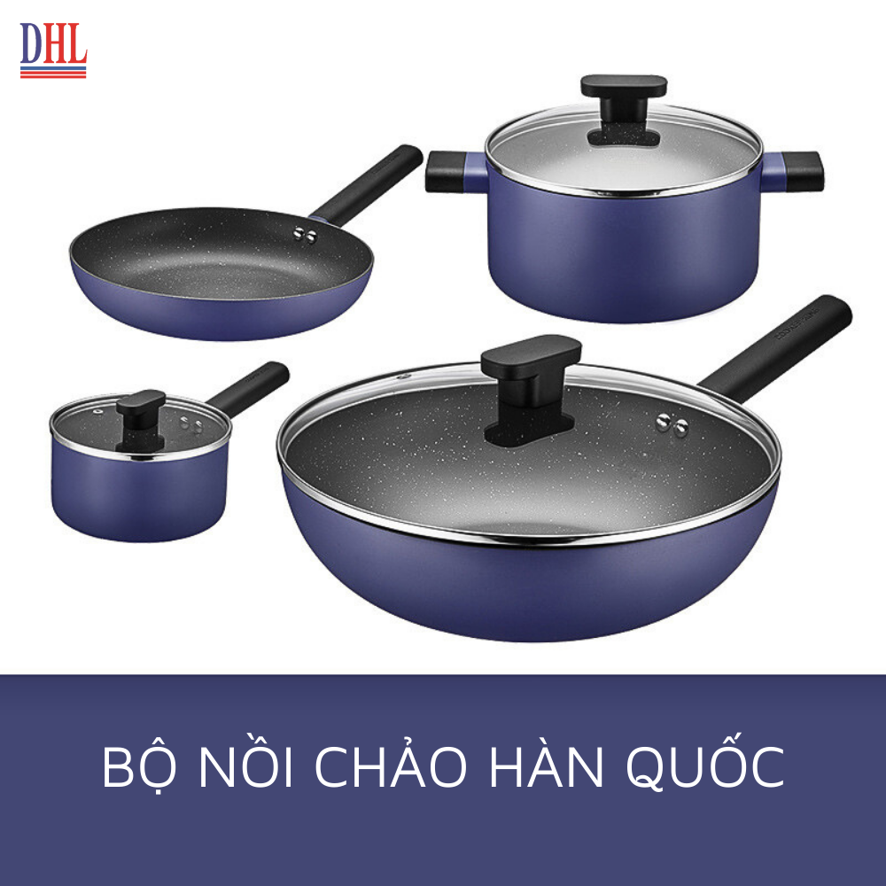 Bộ nồi chảo chông dính 4 món vân đá cao cấp hàn quốc Cooker King siêu bền- Hàng chính hãng