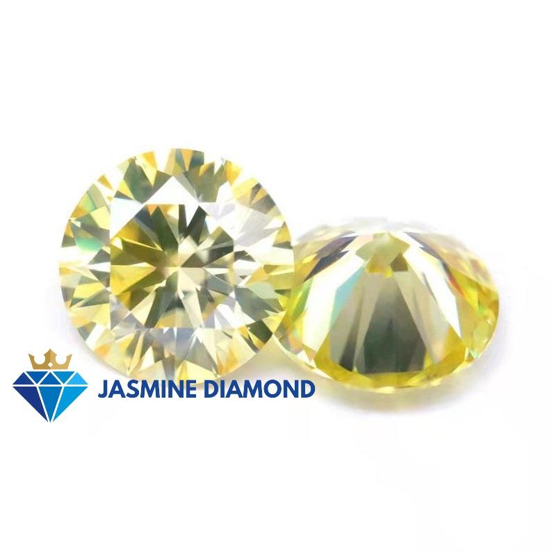 (Size từ 4.5-7.5 ly) Kim cương nhân tạo Mỹ Moissanite giác cắt tròn màu vàng vivid