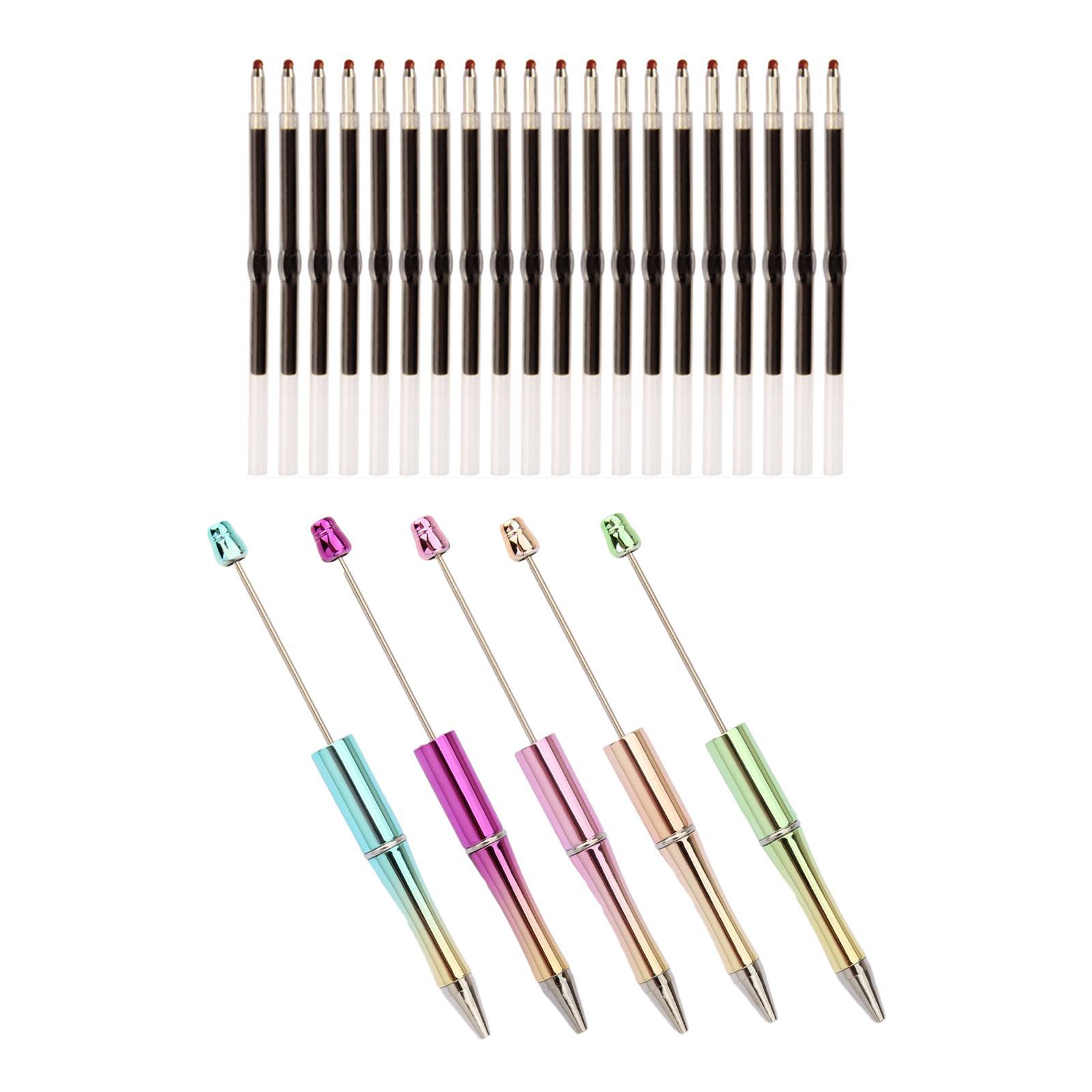 Beadable Pens with 20Pcs Refills Black Ink Ballpoint Pen Cute Office Supplies DIY Making Gift for Teacher Journaling Drawing