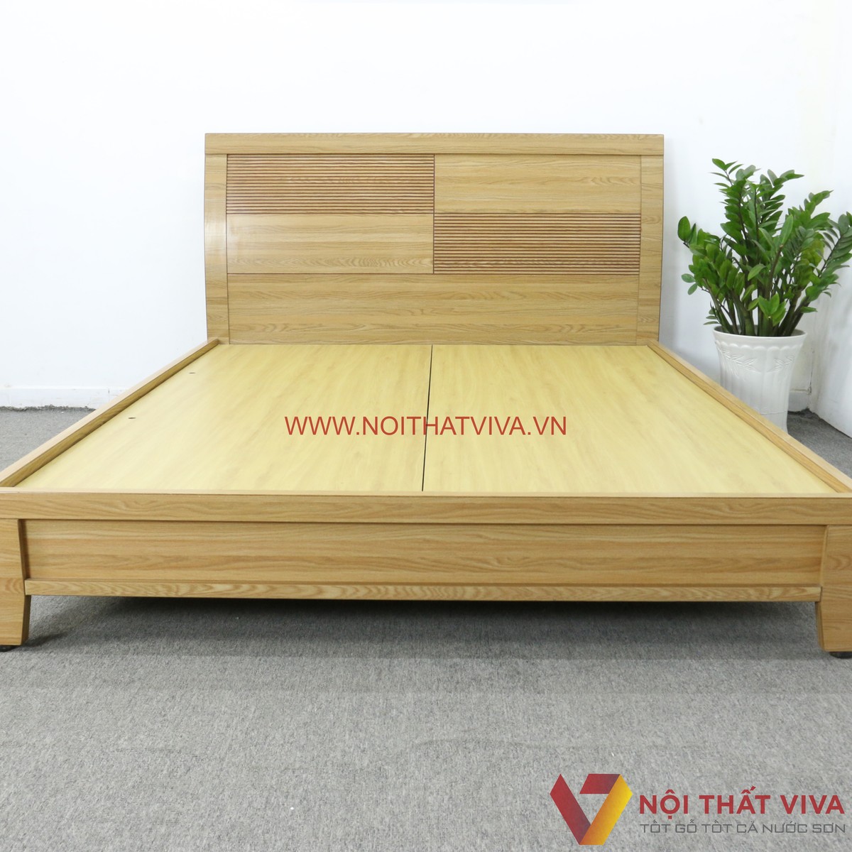 Giường Gỗ Chân Cao Đầu Cong Chạy Chỉ MDF Melamine Màu Vàng Đẹp Giá Rẻ